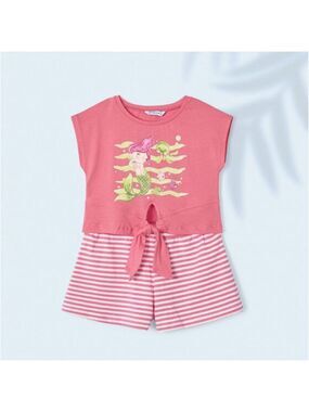 Size 9 Girls Mayoral Coral and White Striped Set